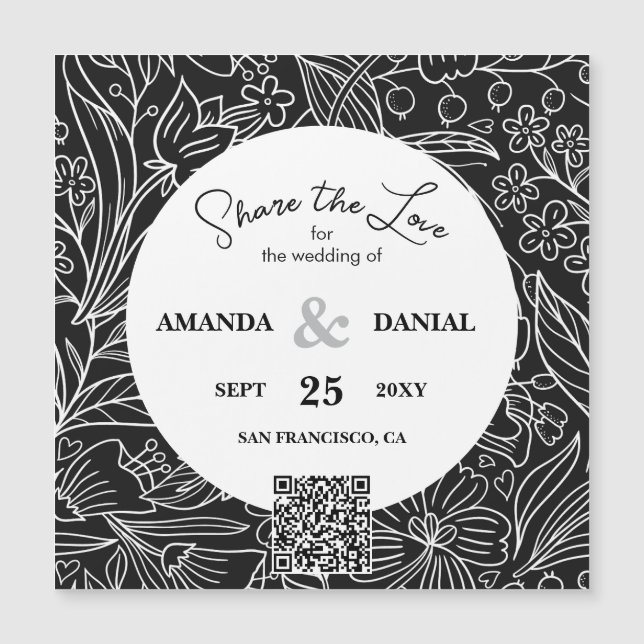QR Code Modern  Floral Calligraphy Wedding Website (Front)