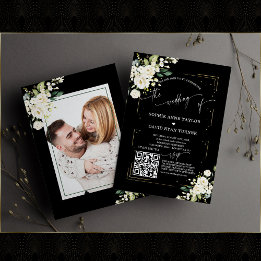 QR Code Modern Floral Photo Calligraphy Wedding  Invitation