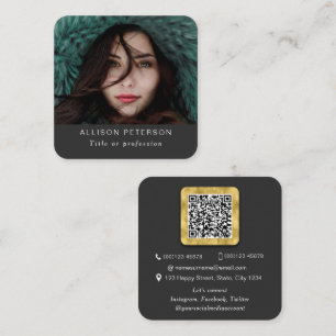 QR code modern gold professional scannable photo Square Business Card