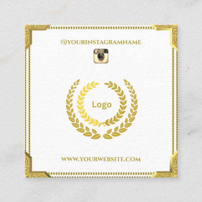 QR Code Modern Gold White Frame Square Business Card (Front)