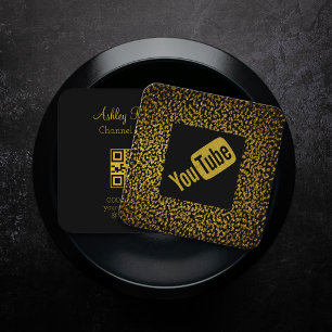 QR Code modern golden dots youtouber Square Business Card
