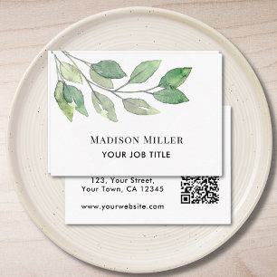 QR Code Modern Greenery Business Card