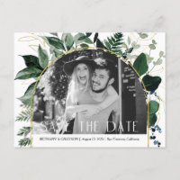 QR code Modern Greenery leaves Photo save the date