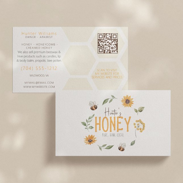 QR Code Modern Honeybee Wreath Apiarist Beekeeper  Business Card (Creator Uploaded)