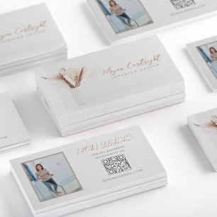 QR Code Modern Interior Design Floral Nature Photo Business Card
