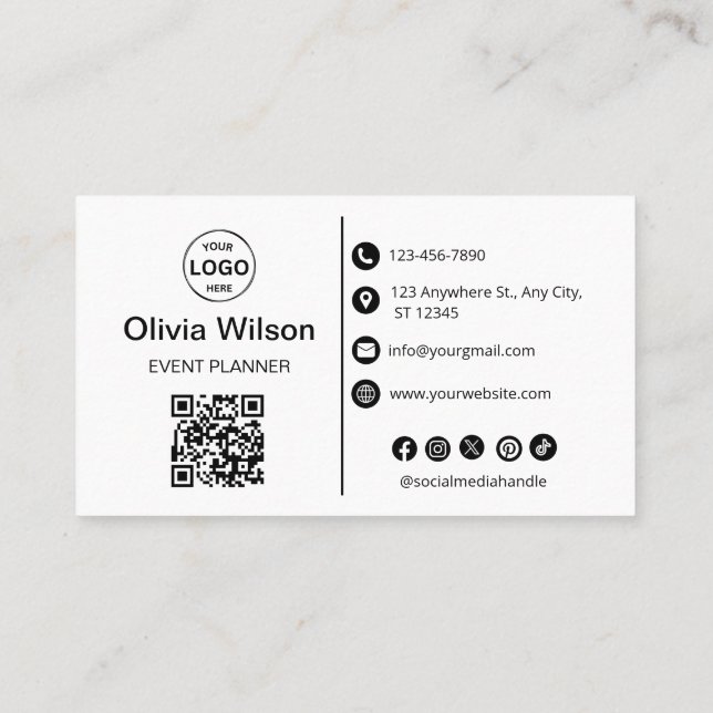 Qr Code Modern Logo Custom Icons Social Media Business Card (Back)