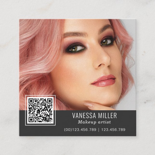 QR Code modern make up artist square Square Busine Square Business Card (Front)