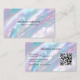 QR Code Modern Makeup Artist Elegant Holographic Business Card
