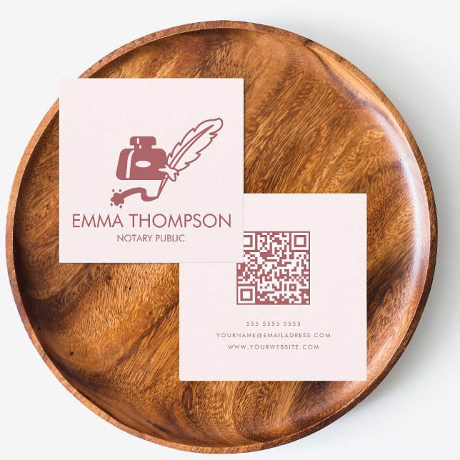 QR Code | Modern Minimal Blush Pink Notary Public  Square Business Card (Creator Uploaded)