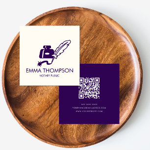 QR Code   Modern Minimal Purple Notary Public  Square Business Card