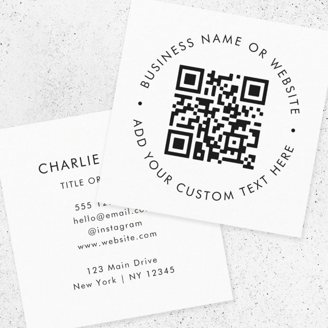 QR Code | Modern Minimal Simple White Professional Square Business Card (Interactive editable QR code square business cards to promote your business, products or services.)