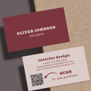 QR code modern minimalist bold typography burgundy Business Card