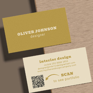 QR code modern minimalist bold typography mustard Business Card