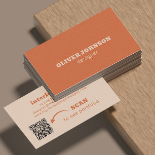 QR code modern minimalist bold typography orange Business Card
