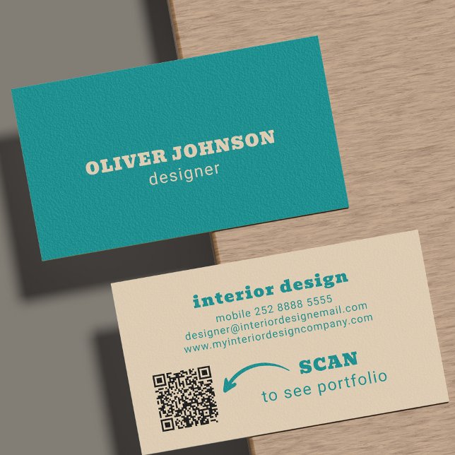 QR code modern minimalist bold typography teal Business Card (Creator Uploaded)