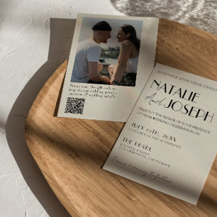 QR Code Modern Minimalist French Photo Wedding  Invitation
