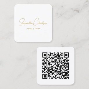 QR Code Modern Minimalist Handwritten Gold Cursive Square Business Card