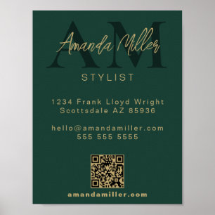 QR Code Modern Minimalist Monogram Download Green Poster