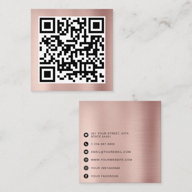 QR Code Modern Minimalist Rose Gold Business Calling Card (Front/Back)