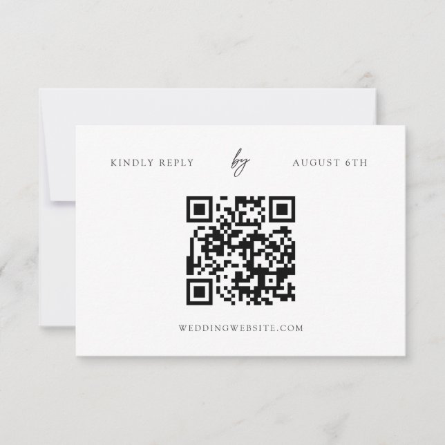 QR Code Modern Minimalist White Wedding RSVP Card (Front)