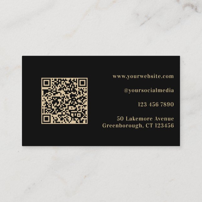 QR Code Modern Minimalistic Black Gold Business Card (Back)