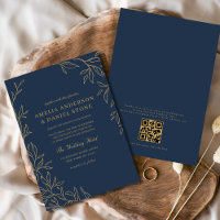 QR Code Modern Navy Blue Gold Minimal Wedding