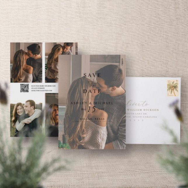 QR Code Modern Overlay Elegant 5 Photo Typography Save The Date (Save the Date!)