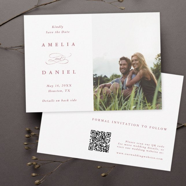 QR code Modern Photo Wedding Rose Gold Save The Date (Creator Uploaded)