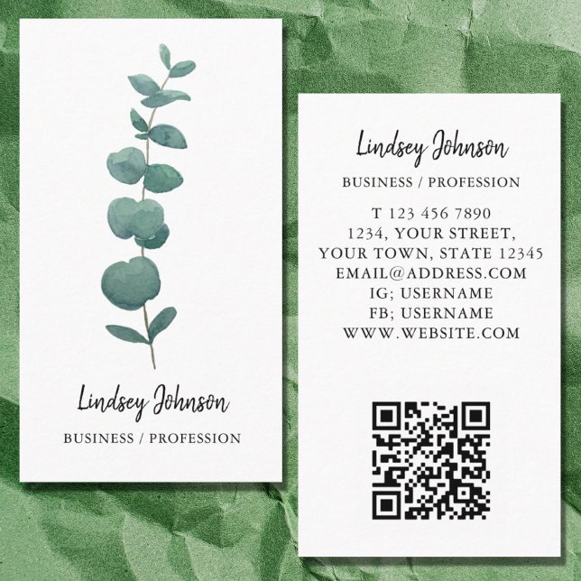 QR Code Modern Profession Business Eucalyptus Card (Creator Uploaded)