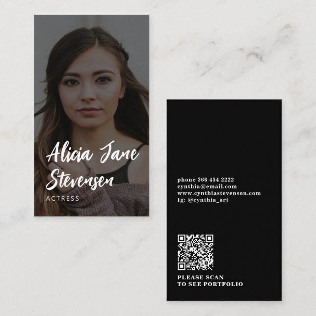 QR CODE modern professional actress photo  Business Card (Front/Back)