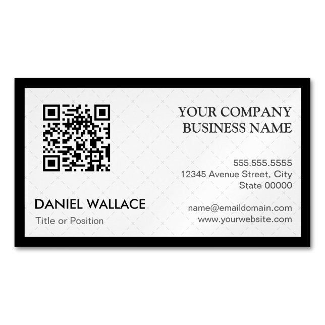 QR Code - Modern Professional Black White Magnetic Business Card (Front)