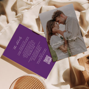 QR Code Modern Purple Overlay Photo Script Wedding Invitation