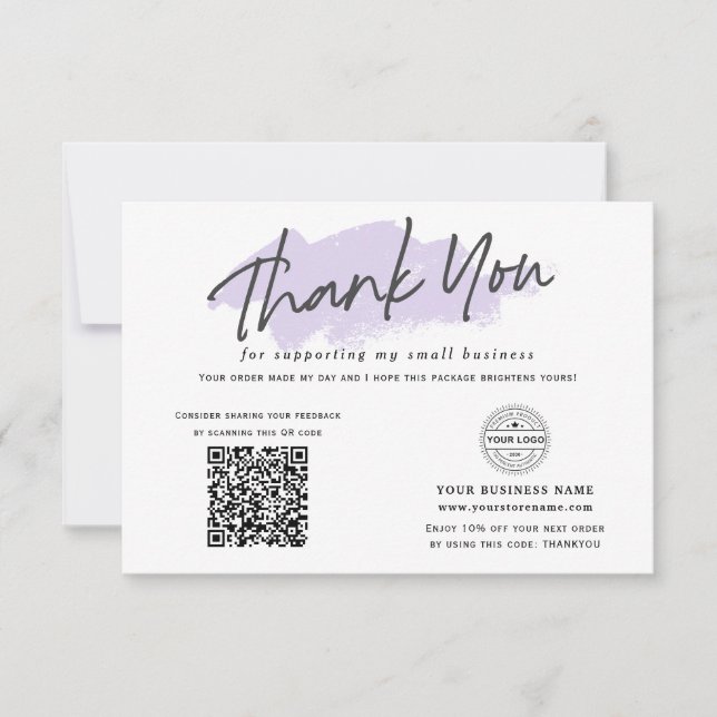 QR code Modern purple small business Thank You Card (Front)