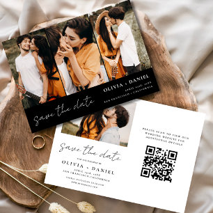 QR Code Modern Save the Date 4 Photo Elegant 
