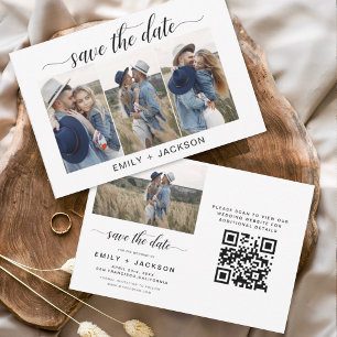QR Code Modern Save the Date 4 Photo Elegant