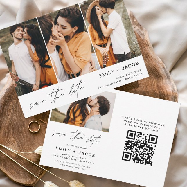 QR Code Modern Save the Date 4 Photo Elegant  (Creator Uploaded)