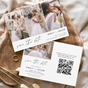 QR Code Modern Save the Date 4 Photo Elegant 