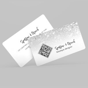 QR Code Modern Silver Boutique Business Card