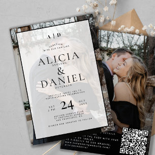 QR code modern simple typography 2 photo wedding Invitation
