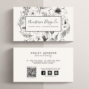 QR Code Modern Social Media Botanical Blush Script Business Card