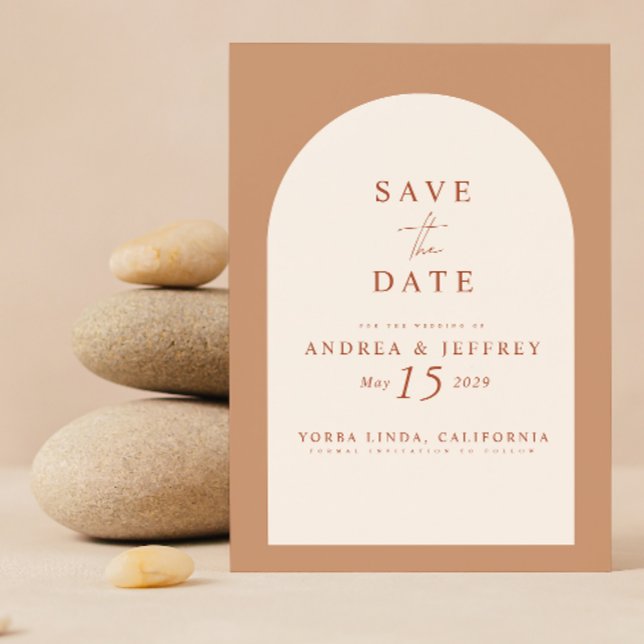 QR Code Modern Terracotta Arch Photo Save The Date (Save the Date for our wedding!  #LoveBegins)