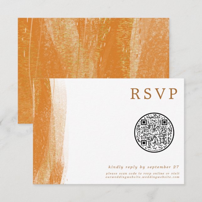 QR Code Modern Terracotta Gold Foil Wedding RSVP (Front/Back)