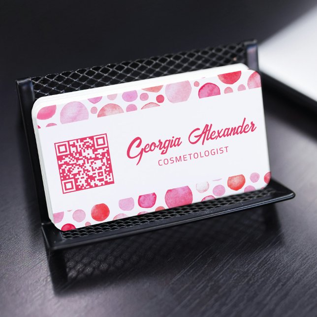 QR Code Modern Trendy Abstract Cosmetologist Business Card (Creator Uploaded)