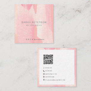 QR code modern trendy blush watercolor personal Square Business Card