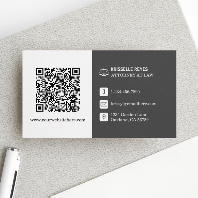 QR Code Modern White and Grey Professional Business Card (Make an impact with these professional business cards, showcasing your brand and credibility.)