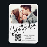 qr code modern white wedding photo save the date   magnet<br><div class="desc">qr code modern  white handwriting black background wedding photo Save the Date magnet, custom.
you can change background colour and font colour and style.</div>