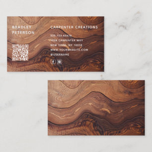 QR Code Modern Wooden Carpentry Construction Business Card