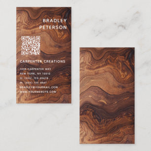 QR Code Modern Wooden Carpentry Construction Business Card