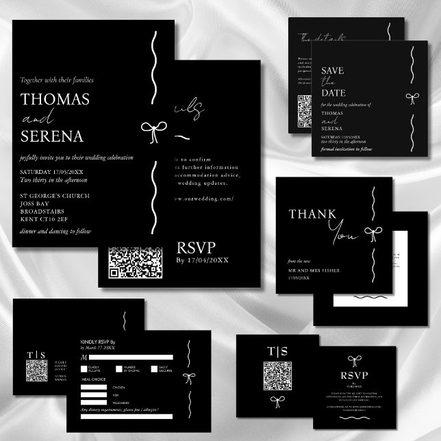 QR Code Monochrome Black & White Budget Wedding Invitation (Creator Uploaded)