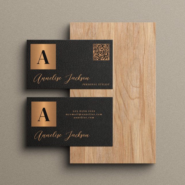QR code monogram black gold luxury elegant  Business Card (Creator Uploaded)